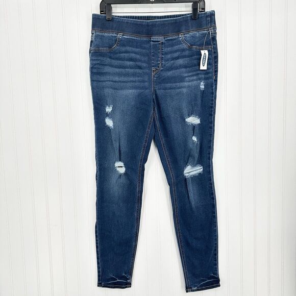 Old Navy Jeans Womens 12 Rockstar Super Skinny Jegging Blue Denim Distressed NEW - Picture 1 of 9